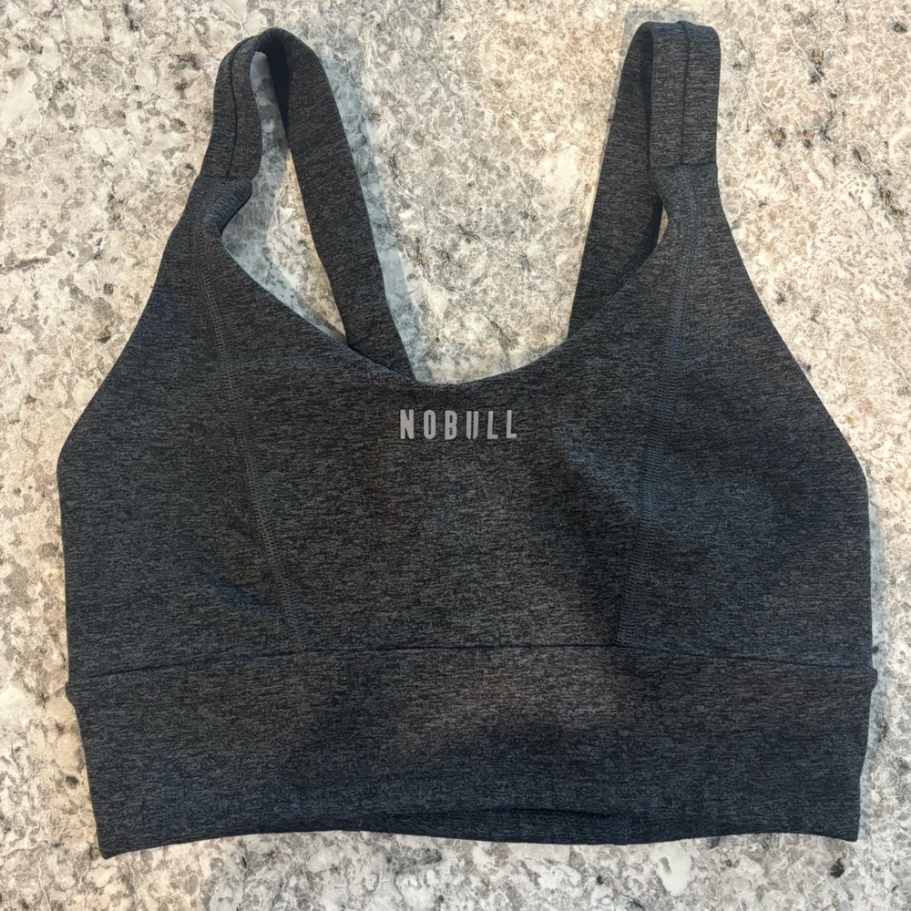 NOBULL Plush Heather Sports Bra, Gray Heather, Size Small Lined Strappy Unpadded
